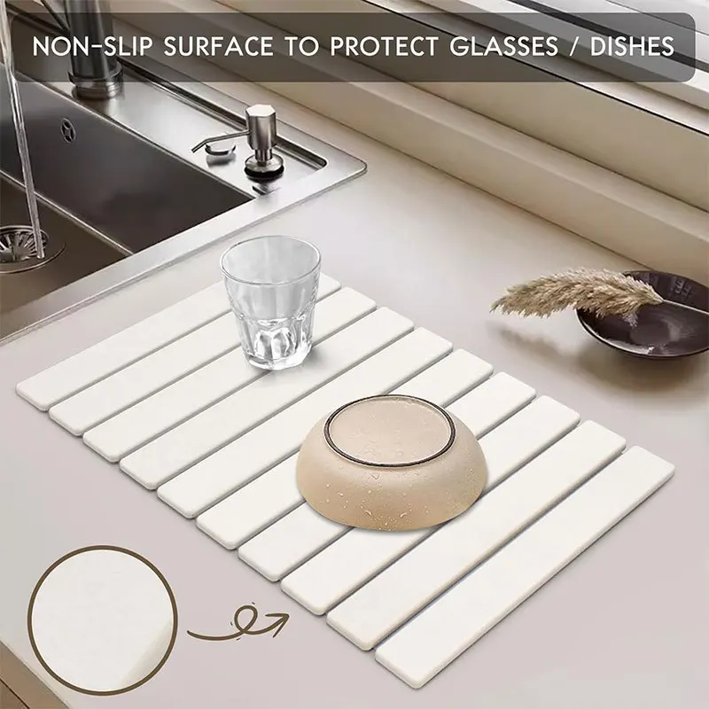 

BONIETOP Diatomaceous earth tableware drying mat foldable dishes drain mat kitchen bathroom multi-function countertop absorbent