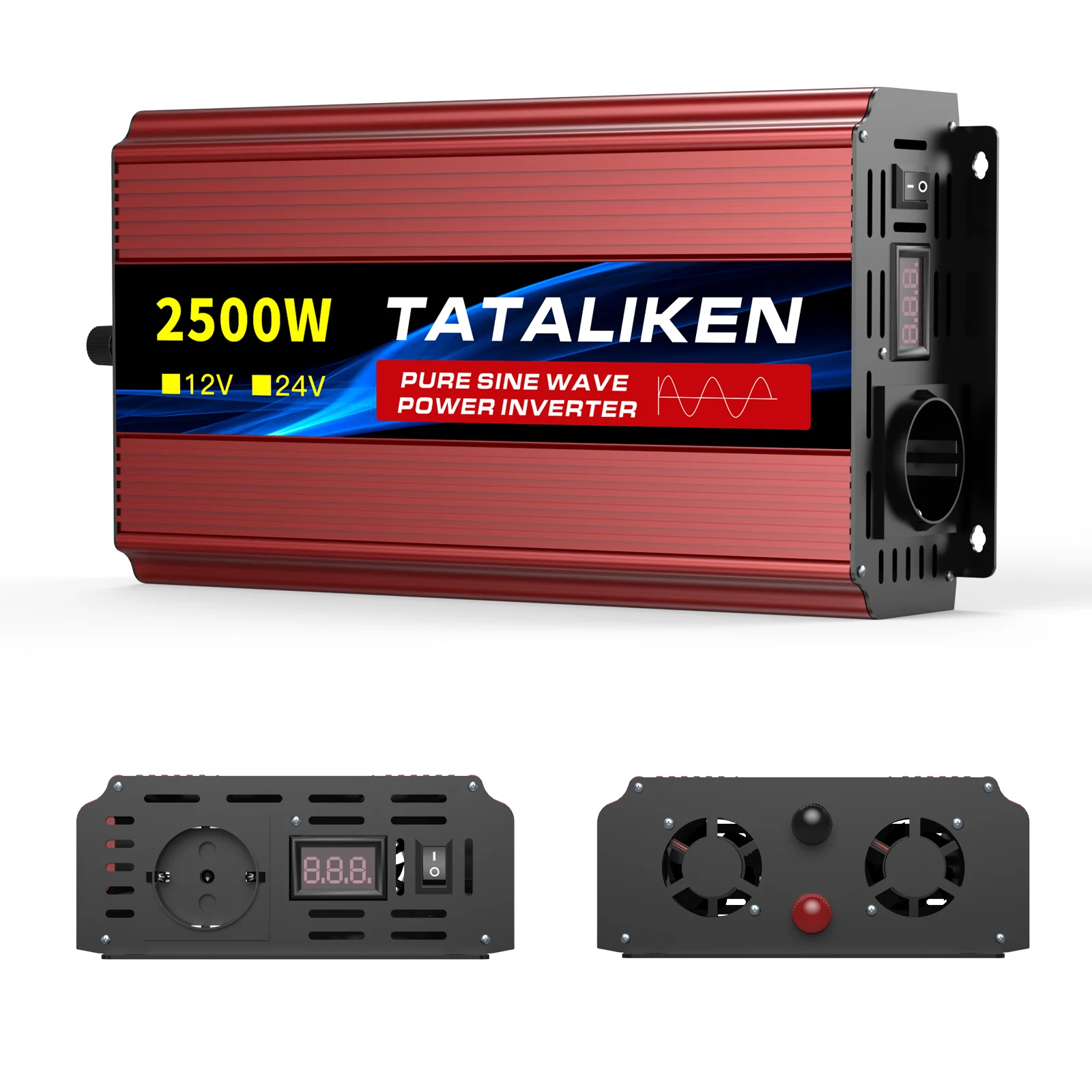 3500W/4500W zuivere sinus inverter 24V naar 220V 50Hz met digitaal display & temperatuurregeling ventilator EU-stekker voor camper zonne-energie