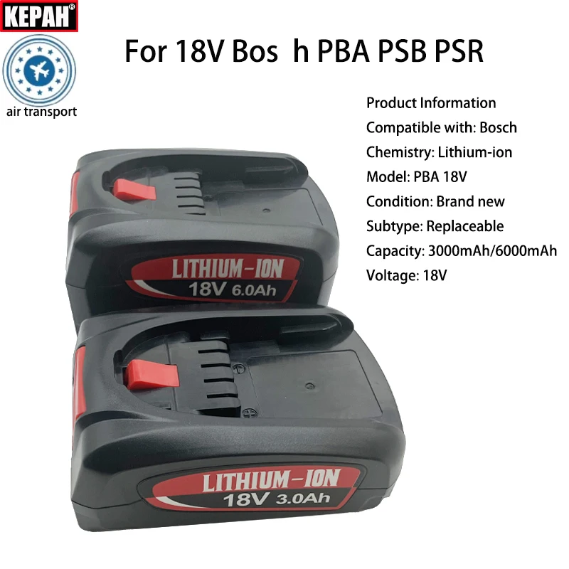 Batería de litio de repuesto Boch 18V PBA PSB PSR 6000mAh para herramientas de batería Bosh Home & Garden PBA PSB PSR AL1880CV AL18815CV.