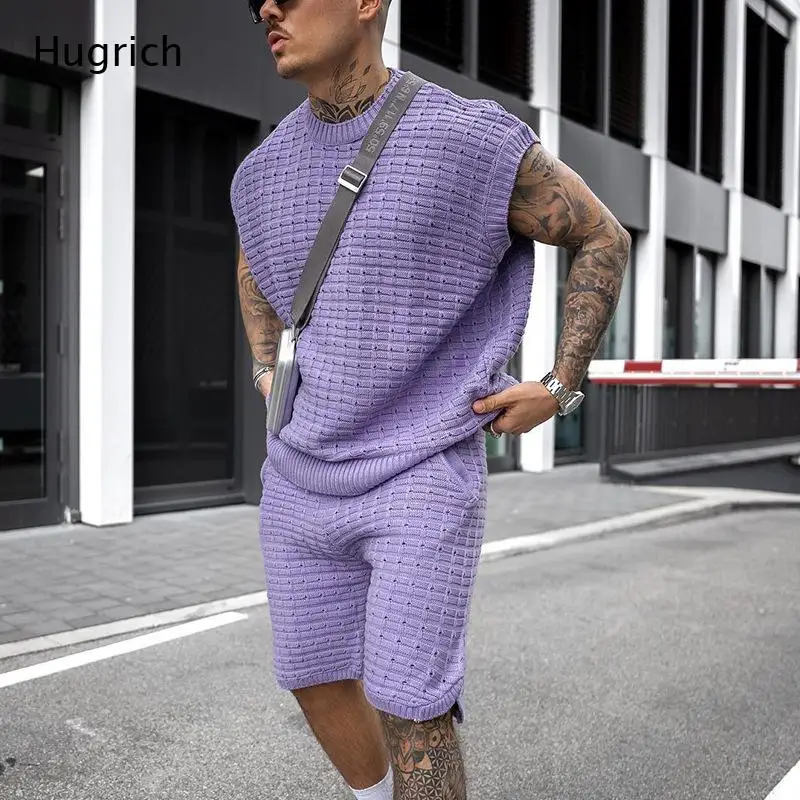 Men's Textured Knit Co-Ord Set - Loose Fit Sleeveless Tank and Drawstring Shorts for Casual Wear