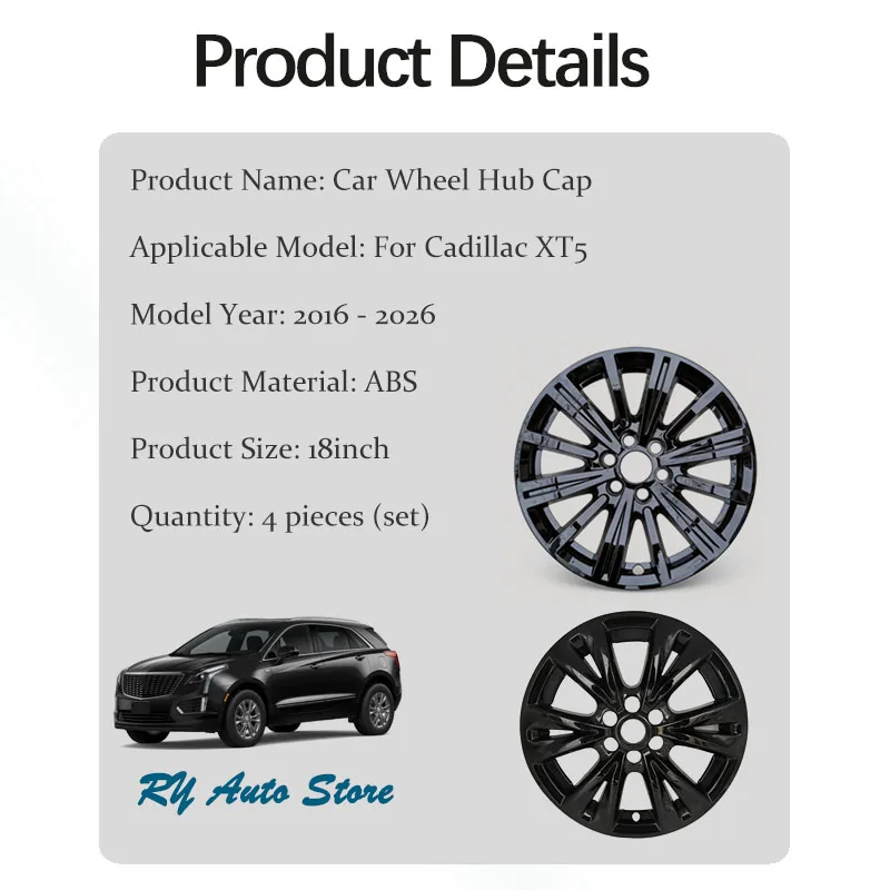 Car Wheel Hub Cap For Cadillac XT5 MK1 2016-2026 18inch Glossy Black Decorative Wheel Tire Modification Guard Covers Accessories