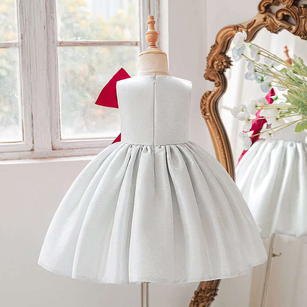 2026 New Bow Girls Dresses for Party and Wedding Mesh Lace Sleeveless Bridesmaid Dresses Summer Kids Girl Evening Gown 3-8Years