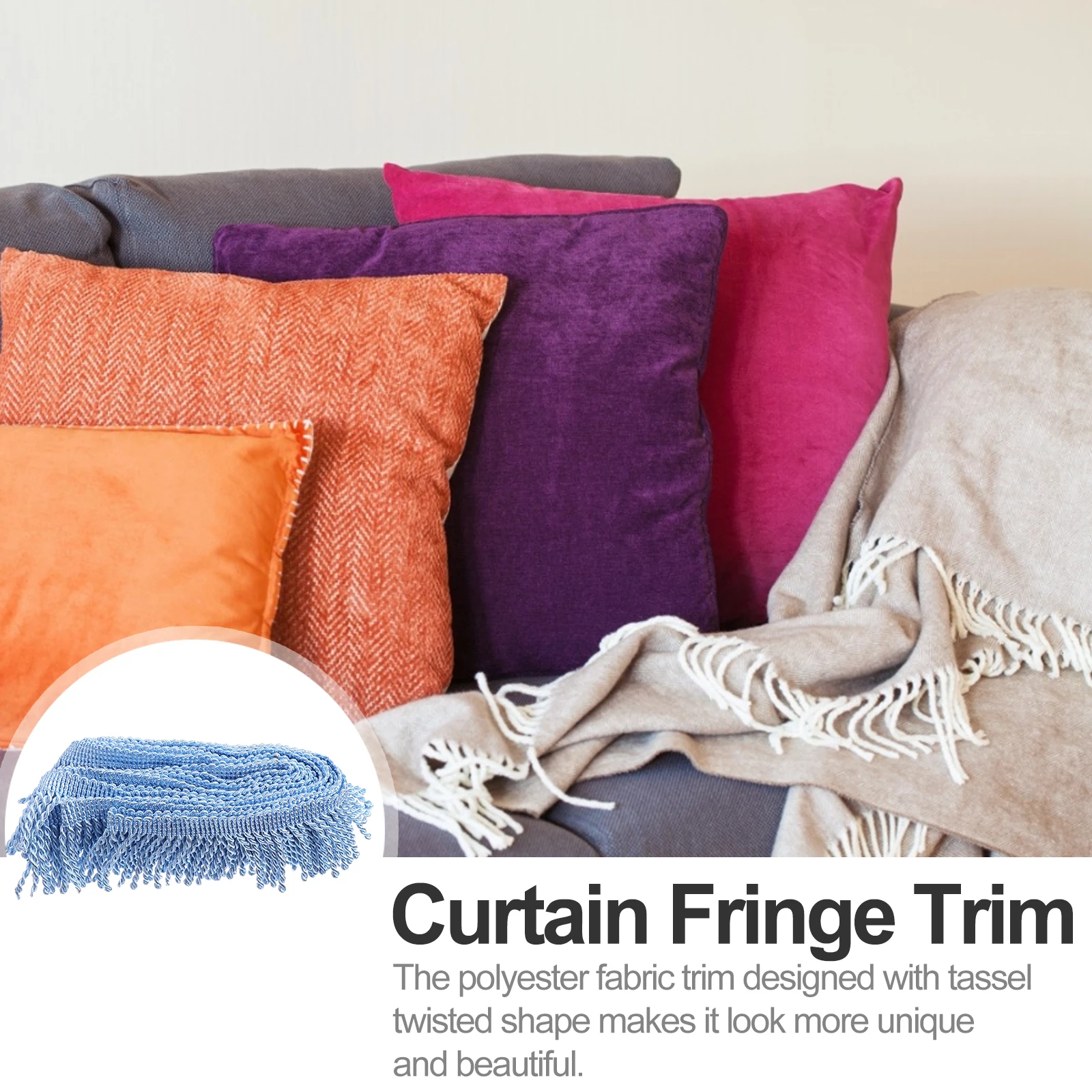 

Curtain Fringe Trim Polyester Tassel Edge Binding DIY Sewing Accessory Mini Size Blue Sofa Cushion Decorative Fabric Trim