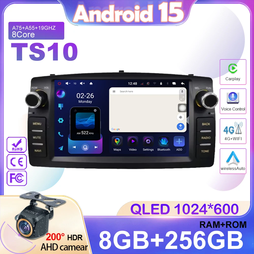 

Car Radio For Toyota Corolla E120 2003-2006 BYD F3 Carplay Multimedia 7'' Player 2Din Autoaudio Head Unit Navigation GPS Android