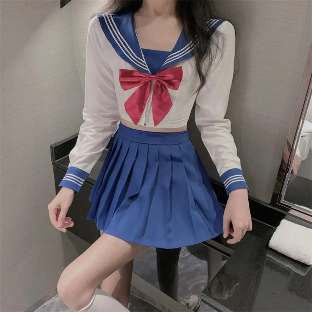 Japanese School Girl Uniform Plus Size JK Black Sailor Basic Cartoon Navy Sailor Uniform sets Navy Costume Women girl costume