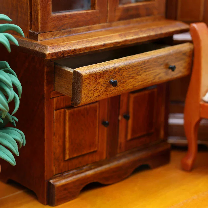 Vintage Miniature Furniture 1:12 Dollhouse Wood Table Multifunction Cabinet Bookcase Model Toy Cupboard Dolls Accessories 1PC