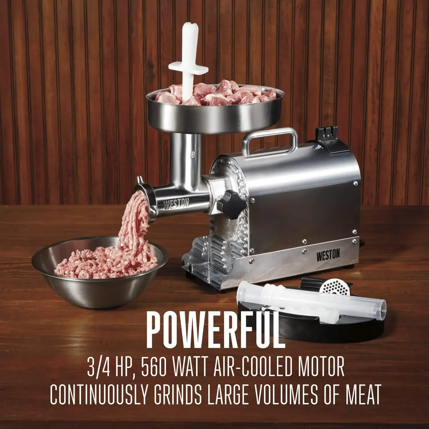 Pro Series Electric Meat Grinder, Commercial Grade, 560 Watts, .75 HP, 6lbs. Per Minute, Stainless Steel (10-0801-W)