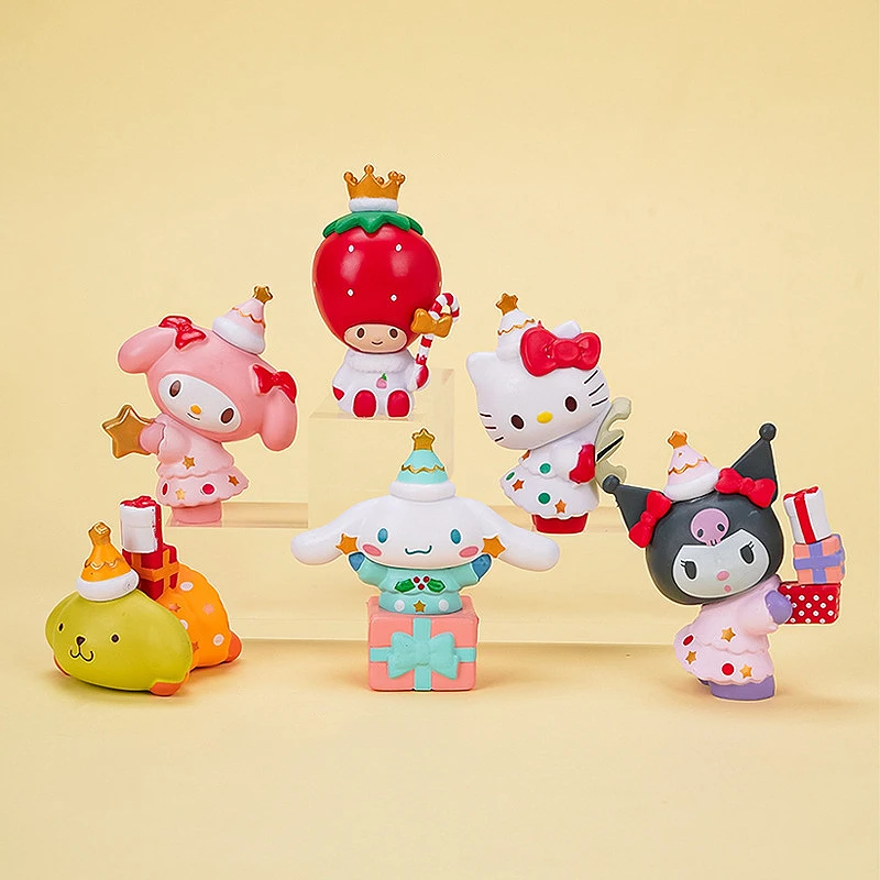 Аниме фигурки Sanrio, 6 шт., Kuromi Hello Kitty, цвет Коричный, настольная модель автомобиля, украшения для дома, детская игрушка