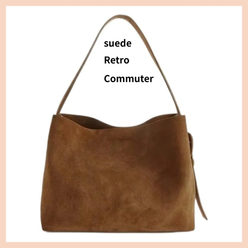 

Ретро пригородная большая вместительная сумка на плечо для женщин, универсальная коричневая сумка-тоут, элегантная замшевая сумка, сумка-ведро для подмышек