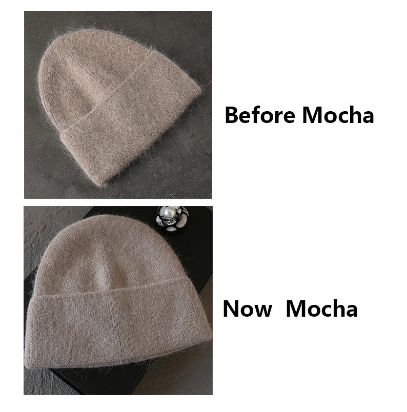 2024 Angora-Wintermütze für Damen, Kaninchenfell, flauschig, gestrickt, Mütze, Mütze, weiblich, weich, warm, SKI, Skullies, Mützen – Detail 2