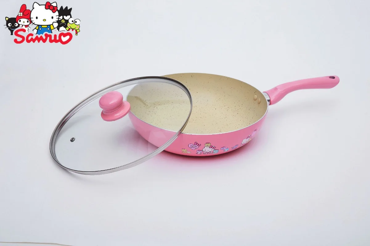 Sanrio Melody Kuromi Hello Kitty Cinnamoroll Pochacco KT Wok Nonstick Pan Wok Pan Gas Cooker Induction Cooker 8x28x18cm