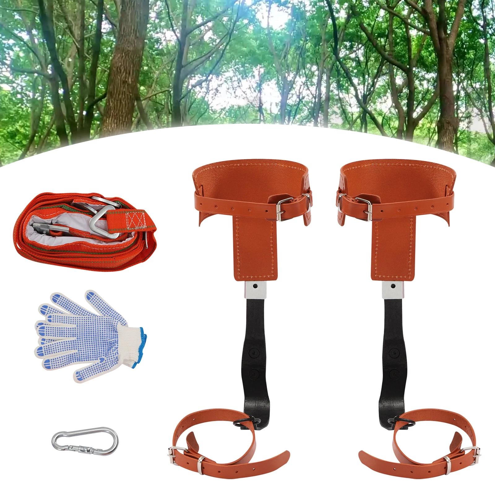 Stainless Steel Tree Climbing Spike Set Safety Belt Adjustable Rope Lanyard Rescue Belt Kit For Jungle Survival Fruit Picking