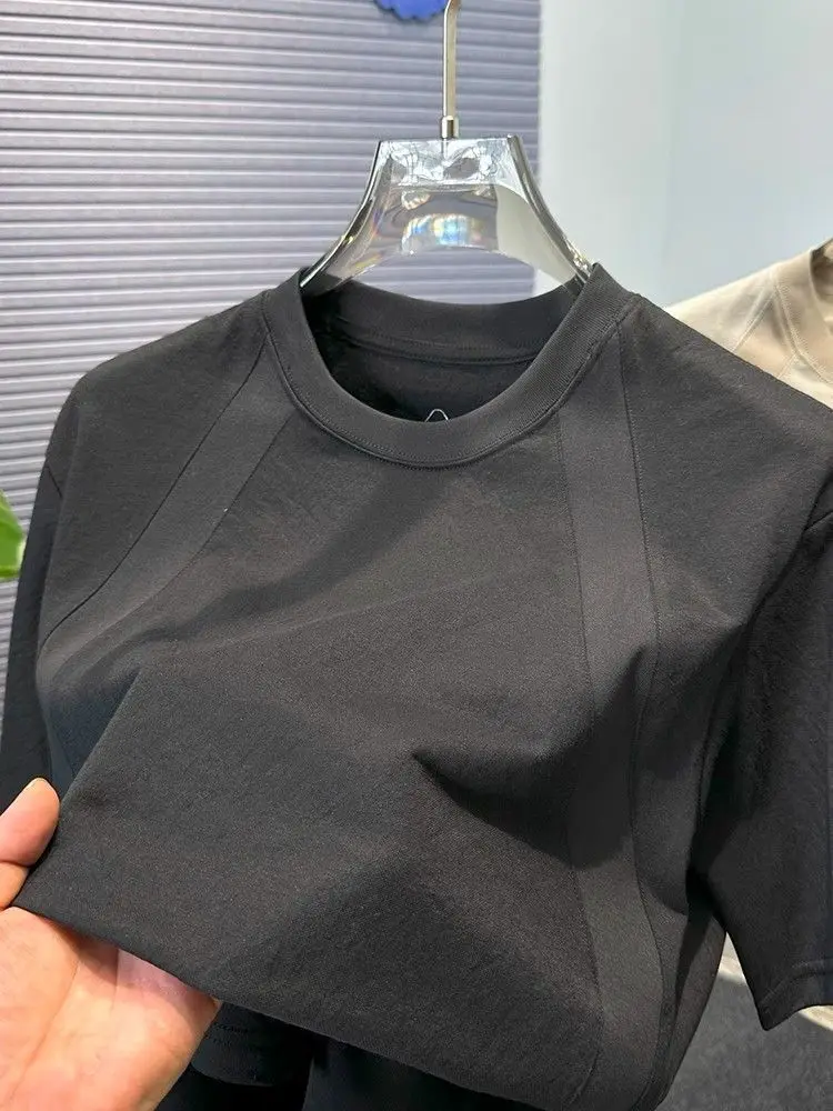 Simple Solid Color Round Neck Short Sleeve T-Shirt For Men Casual Daily Wear Breathable Knit Design Comfortable Fit