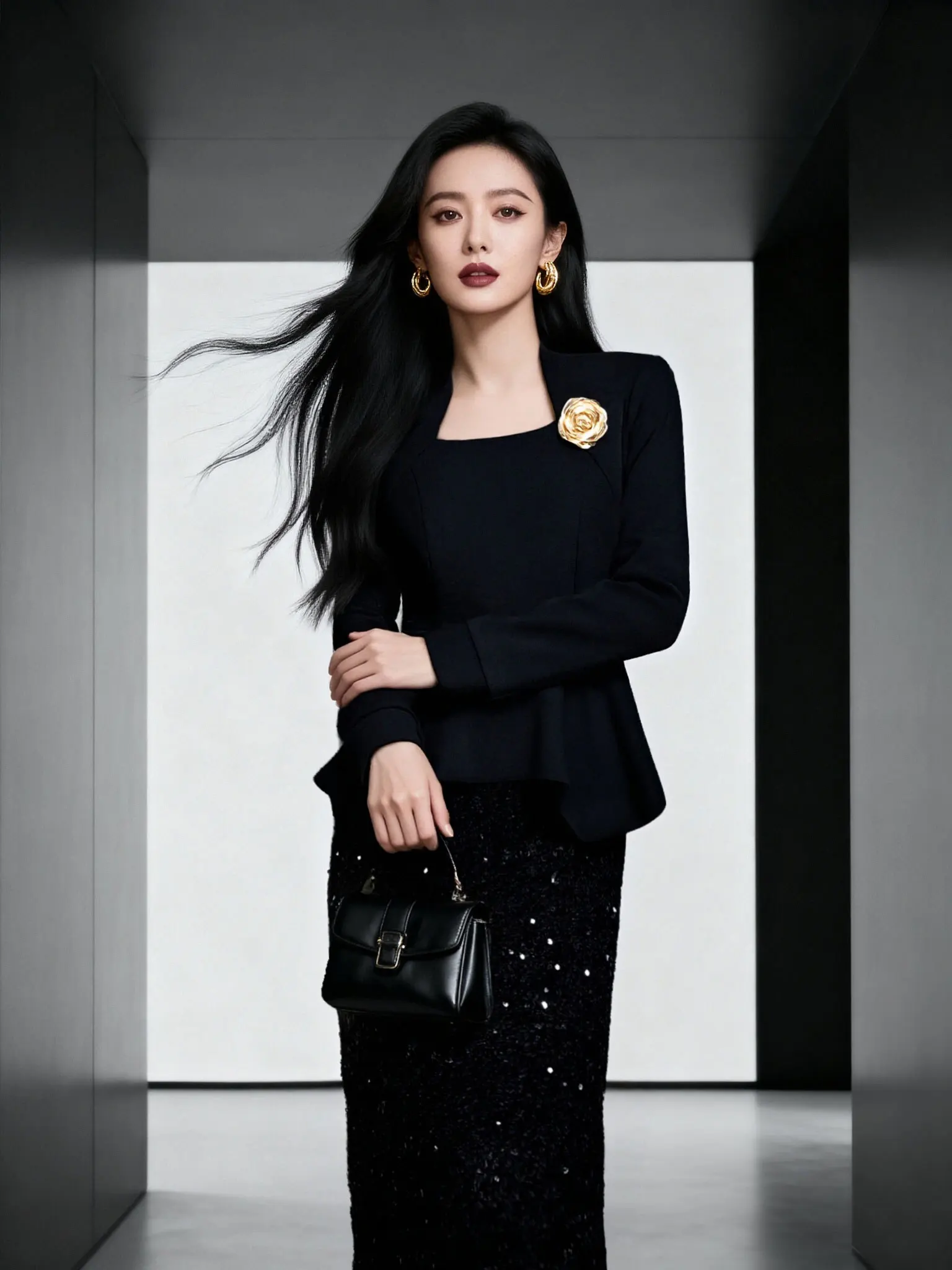 

Elegant Slimming Long Sleeve Top And Half Skirt Two-Piece Set Luxury Fashion Autumn Collection by Laiyitiao for Women