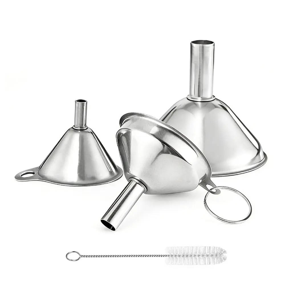 4PCS Food Grade Stainless Steel Funnel Set Easy Pour Universal Small Funnel Versatile Kitchen Funnels Kitchen Cooking