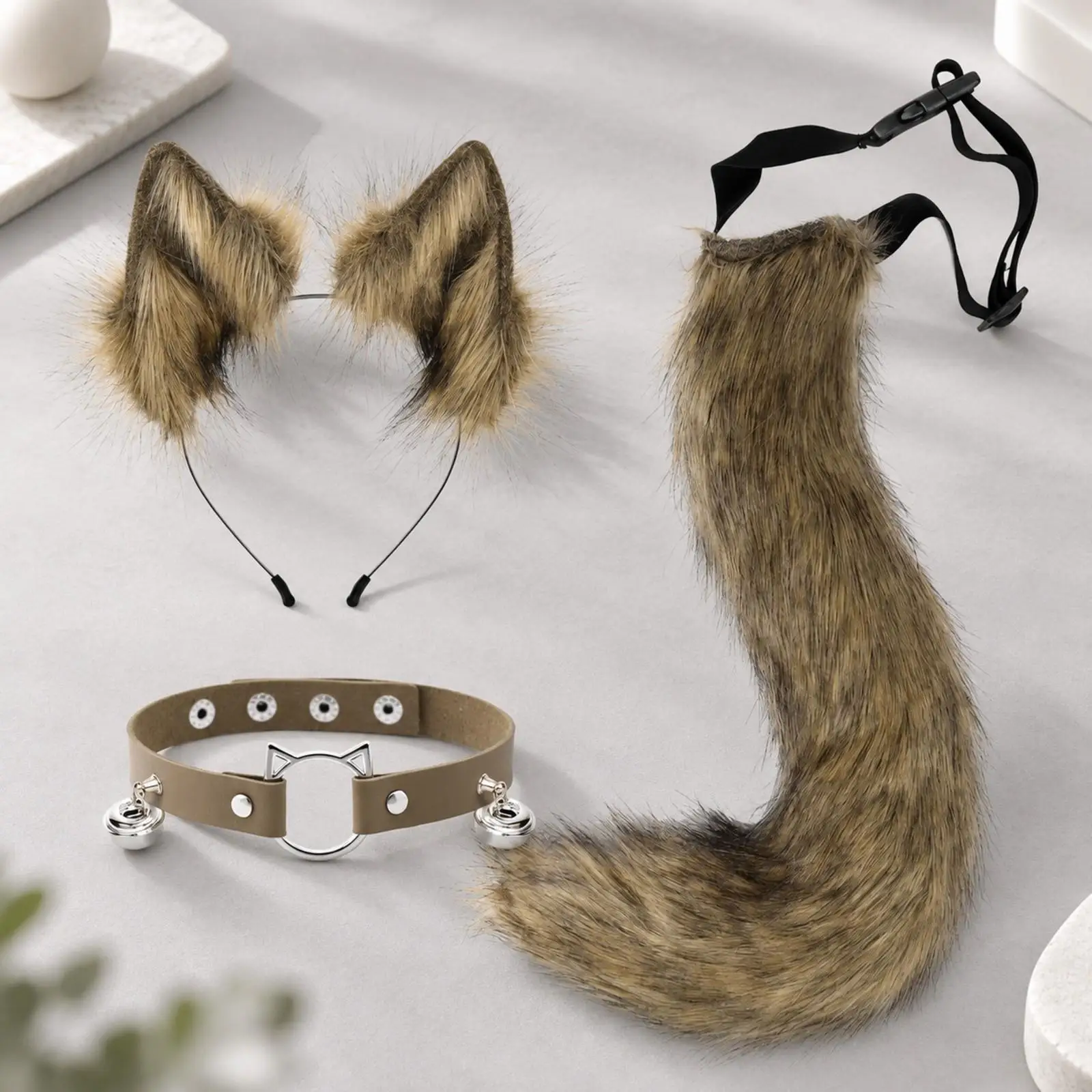 Soft Plush Cat Ear Headband Tail Combo for Cosplay Costumes Sets Dress Up Party Favors