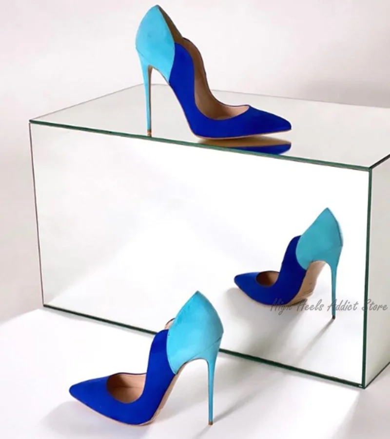 مختلط الألوان جلد الغزال مضخات 12 \ 10 \ 8 سنتيمتر أشار تو الضحلة عالية الكعب النساء كبيرة الحجم الفاخرة مثير أنيقة أحذية الحفلات 2025