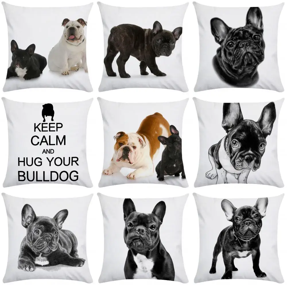 French Bulldog Dog Cushion Covers Dog Painting Pillowcase Decorative Pillow Covers Bedroom Sofa Home Decoration 45X45cm Car Seat