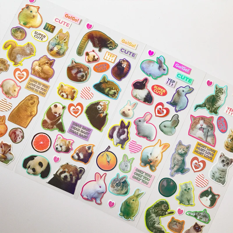 1Pc Retro American Animal Laser Stickers Scrapbooking Stick materiale fai da te stazionario Kawaii Art Decoration Supplies