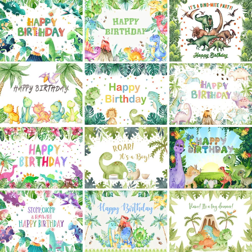 

Dinosaur Birthday Party Backdrops Jungle Tropical Animal Green Leaves Decor Newborn Child Baby Shower Background Photo Studio