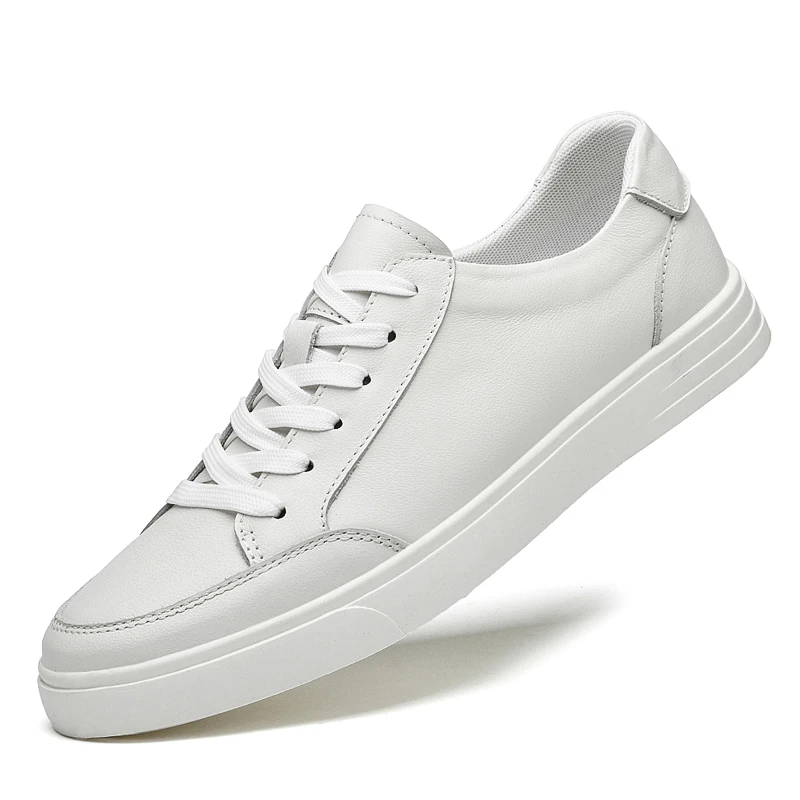 2022 Classic Men White Sneakers Soft Leather Shoes Lace-up Casual Flats Shoes Genuine Leather Men Shoes White Shoes