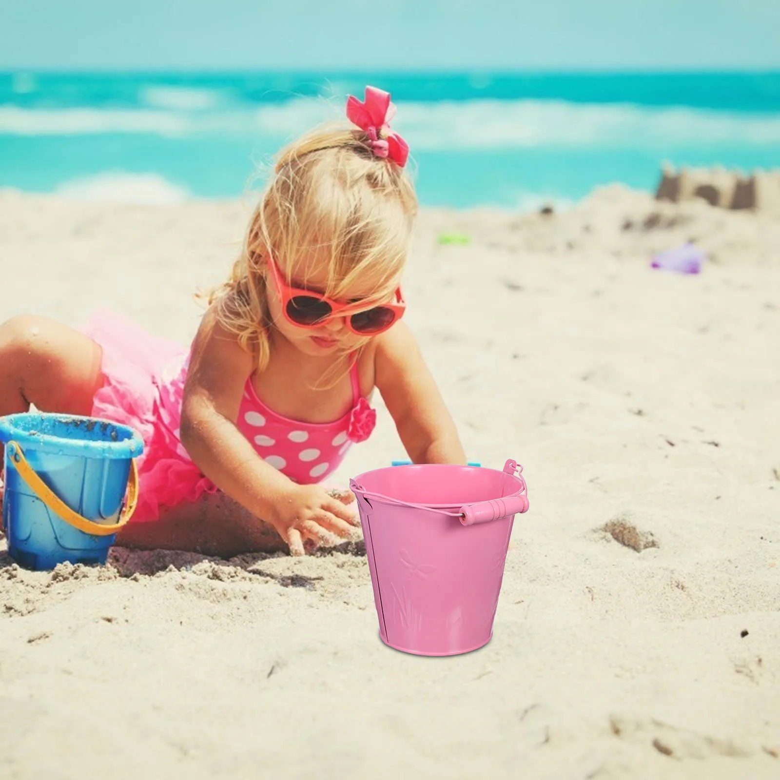 4-teiliges Sandeimer-Set für Kinder, kleiner tragbarer Strandeimer für Kinder, Sandspiel im Freien, fördert das Lernen motorischer Fähigkeiten