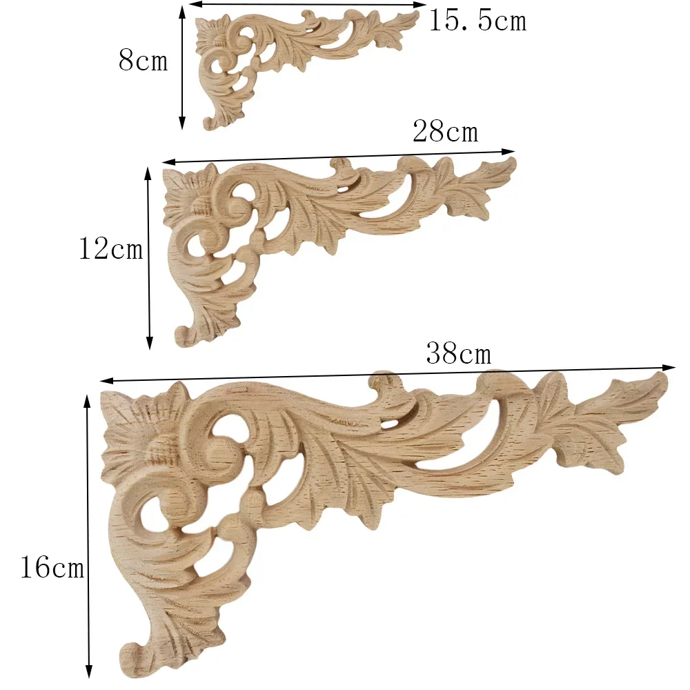 4PCS European Woodcarving Decal Corner Applique Frame Wall Door Home Furniture Decorative Figurines Wooden Miniatures 15/28/30cm