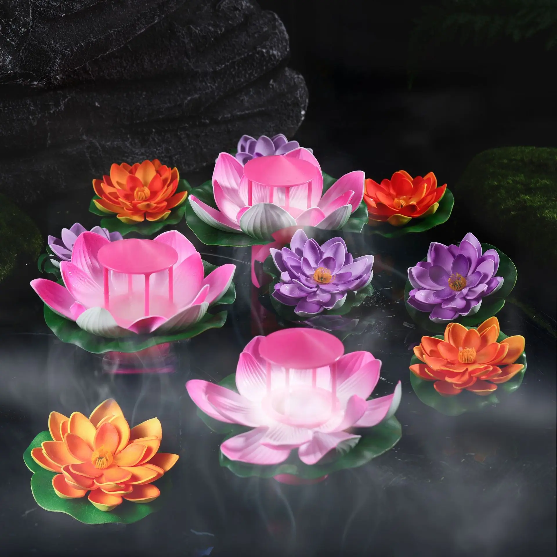 Landscape with Lights and Mist Maker Bonsai Fish Pond Fish Tank Landscape Decoration Humidifier Atomizer