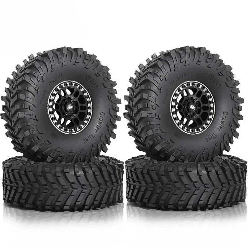 1.9 Beadlock Wheels and Tires Set for 1/10 Scale Rock Crawler Car Axial SCX10 SCX10 II III 90047 D90 TF2 CC01 TRX4 TRX 4pc