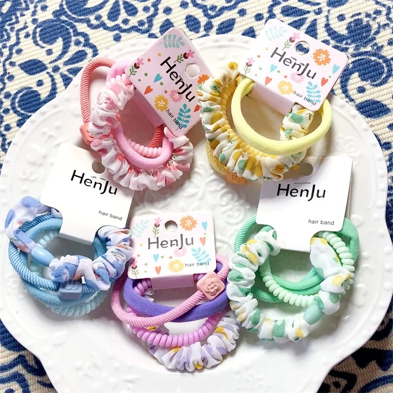

4Pcs/Set Phone Line Hair Ring Hair Rope Fashion Candy Colour Mix Rubber Band Ponytail Ball Scrunchies Elastic Hair Ties For Girl