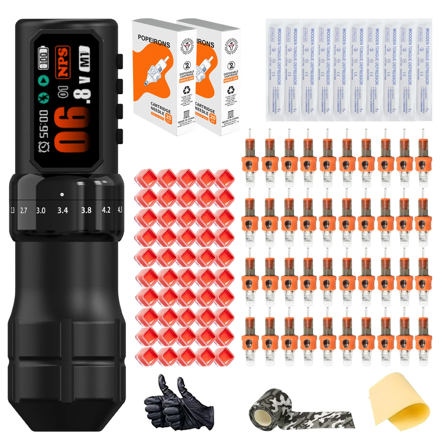 

POPEIRONS Wireless Battery Tattoo Pen Pro U Brave2.0 Adjustable Stroke 1.47 Inch Large Color Screen Tattoo Pen