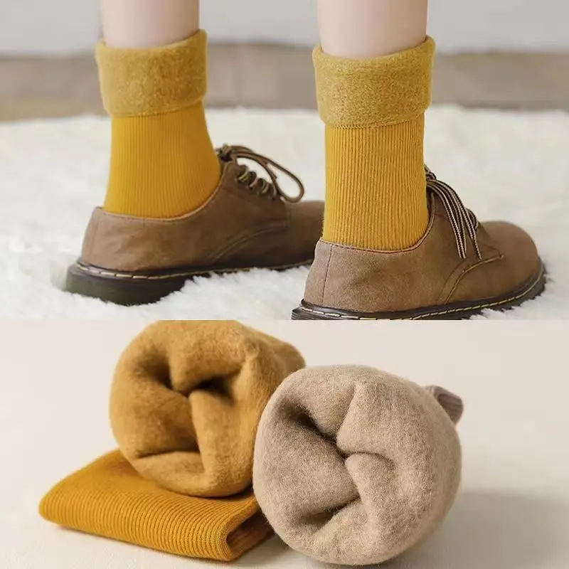 1 par de calcetines de nieve para mujer, calcetines térmicos gruesos y cálidos de terciopelo para otoño e invierno, calcetines largos para el hogar para mujer, venta al por mayor 2025