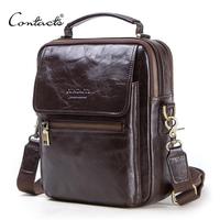 CONTACT'S new genuine leather messenger bag for men casual shoulder bags male flap bag luxury brand crossbody bags for 9.7\
