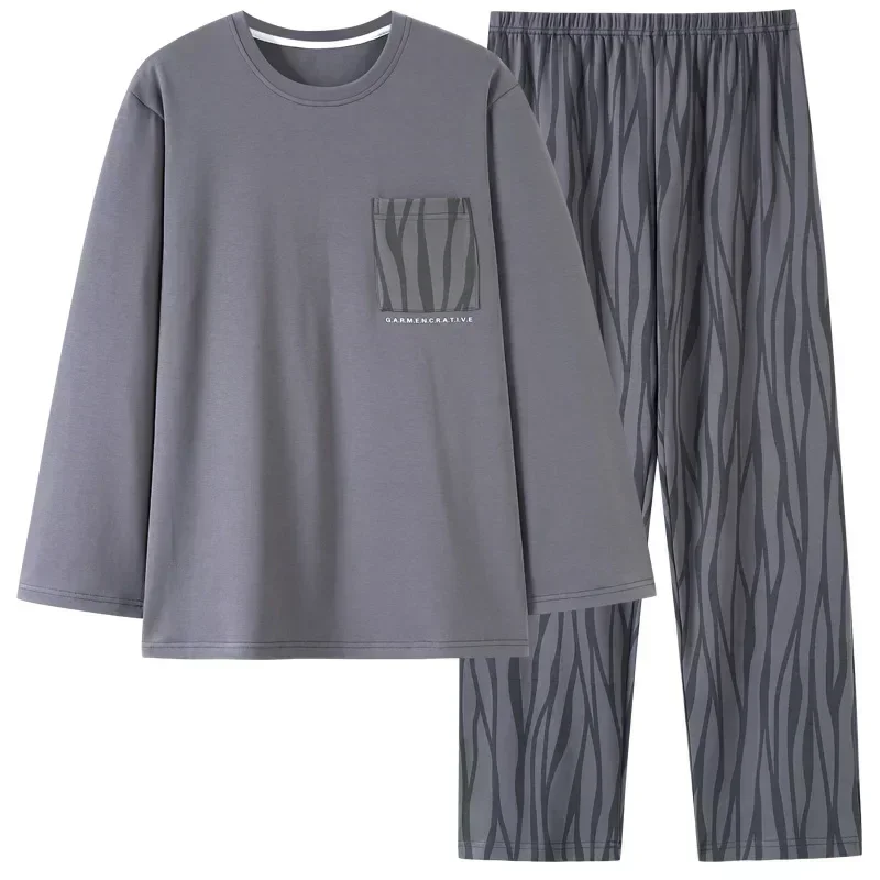 Men's Pajamas Long Sleeved Pants Set New Simple and Loose Size Casual Youth Sleepwear for Men in Autumn and Winter