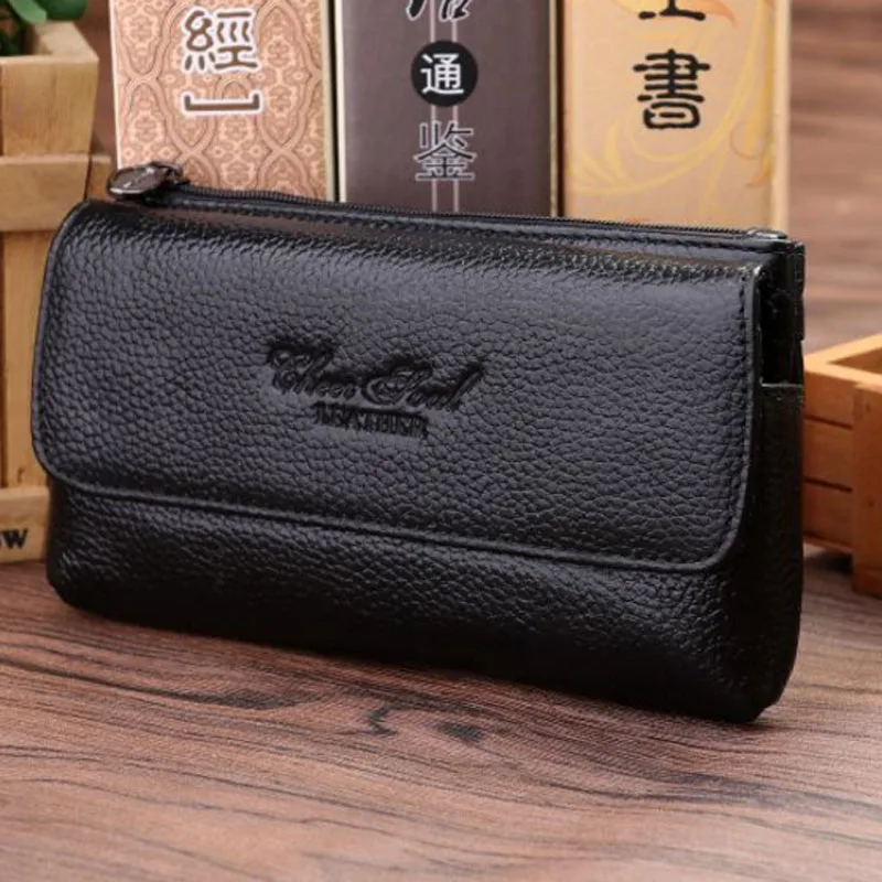 New Genuine Leather Waist Bag First Layer Cowhide Men Hip Bum Fanny Hook Pack Loop Skin Belt Case Mobile Cell Phone Bag 5509