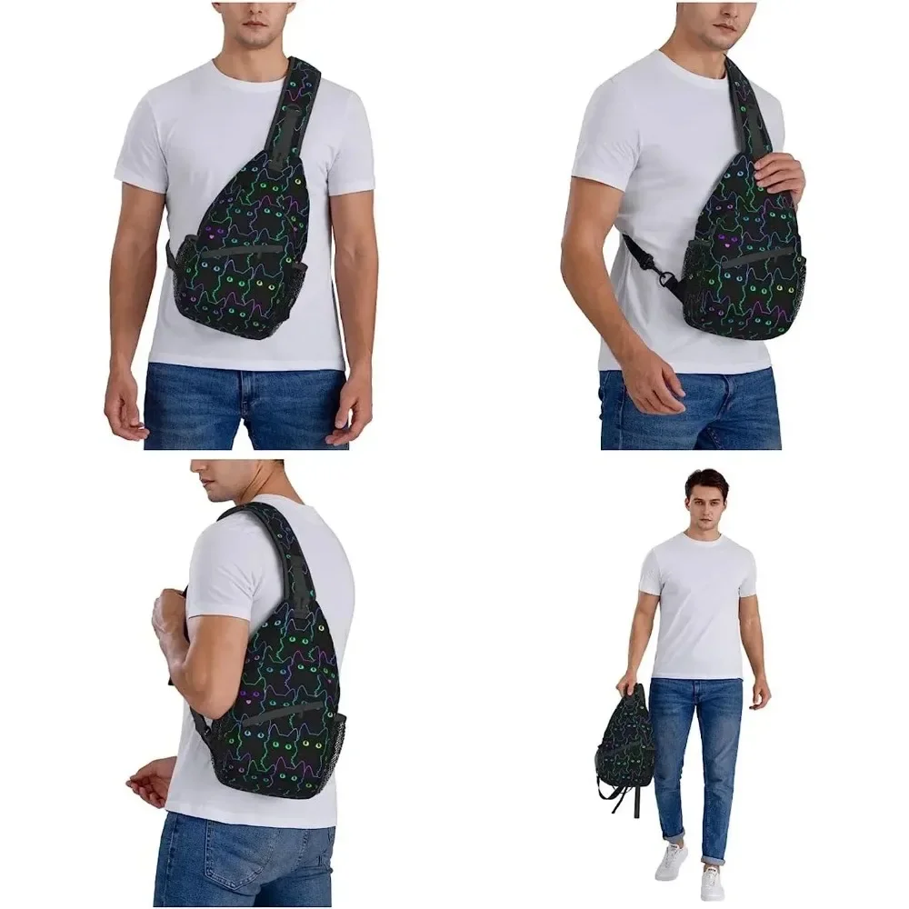 Colorful Cat Sling Bag Travel Crossbody Backpack Chest Bags Casual Shoulder Daypack Lightweight Outdoor Sport Climbing Runners