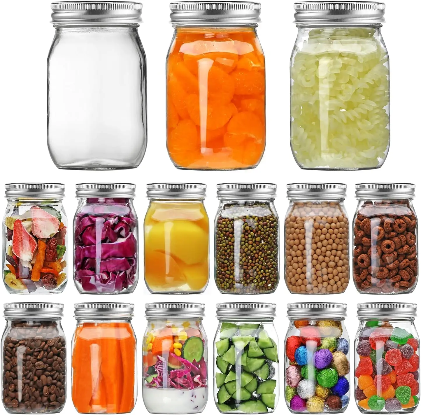

Glass Regular Mouth Jars, 16 oz Clear Glass Jars with Silver Metal Lids for Sealing, Canning Jars for Food Storage, Overni
