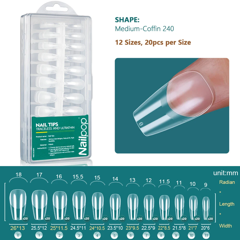 NAILPOP 240PCS Soft Gel Nail Tips Kit Full Cover Nail Extensions Vorgeformte Halbmatte Acryl Falsche Gelly Nails Salons Home DIY – Detail 5