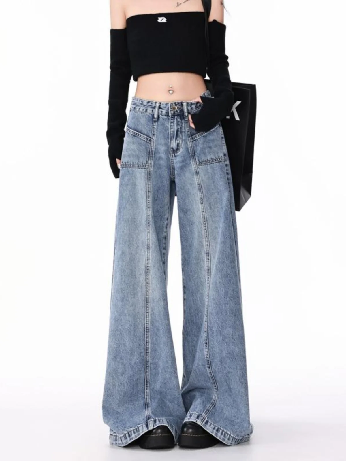 

American Style Vintage Lazy Wide Leg Jeans Spring Autumn New plus Size Loose Wide Leg Micro Flared Straight Tube Gown Pants