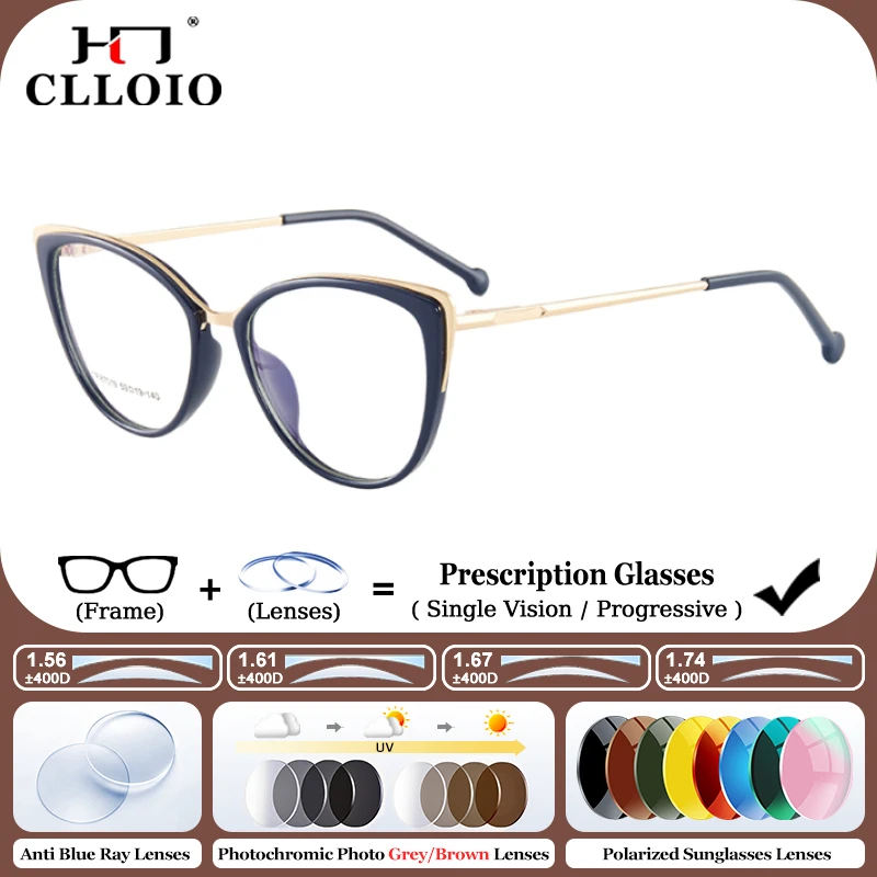 

CLLOIO Simple Business Progressive Prescription Glasses Women Fashion Cat Eye Anti Blue Light Photochromic Optica Myopia Eyeware