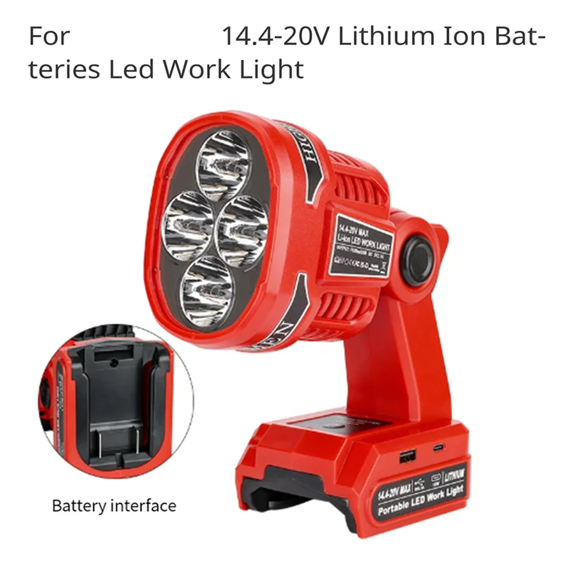 للحرفي LED ضوء العمل 14.4-20 فولت بطارية ليثيوم 12 واط موقع العمل ضوء اللاسلكي يده الأضواء للتخييم في حالات الطوارئ