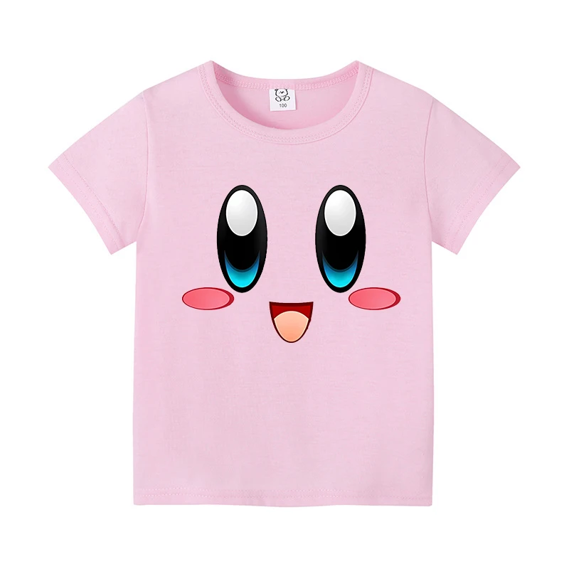 Kirby Children T Shirt Short Sleeves Summer Cotton Sweat Absorption Pink Clothes Cartoon Anime Fashion Kids Birthday Cute Gifts
