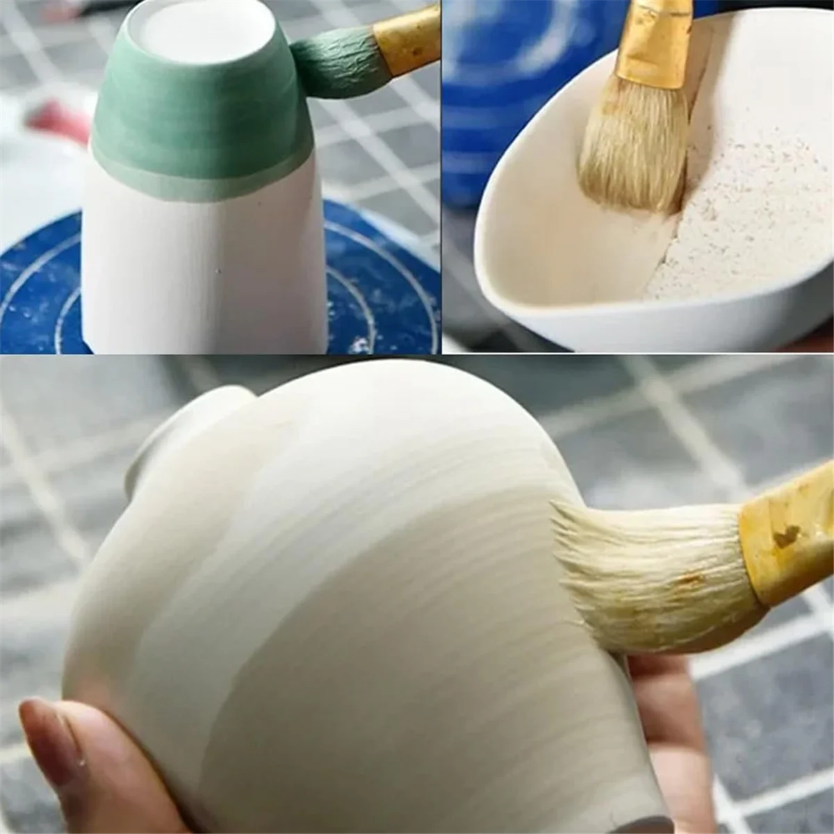 New Mop Brush for Acrylic Painting,10 PCS Glaze Brushes for Pottery Goat Hair Blend Mop Brush Set for Pottery Acrylic Paint