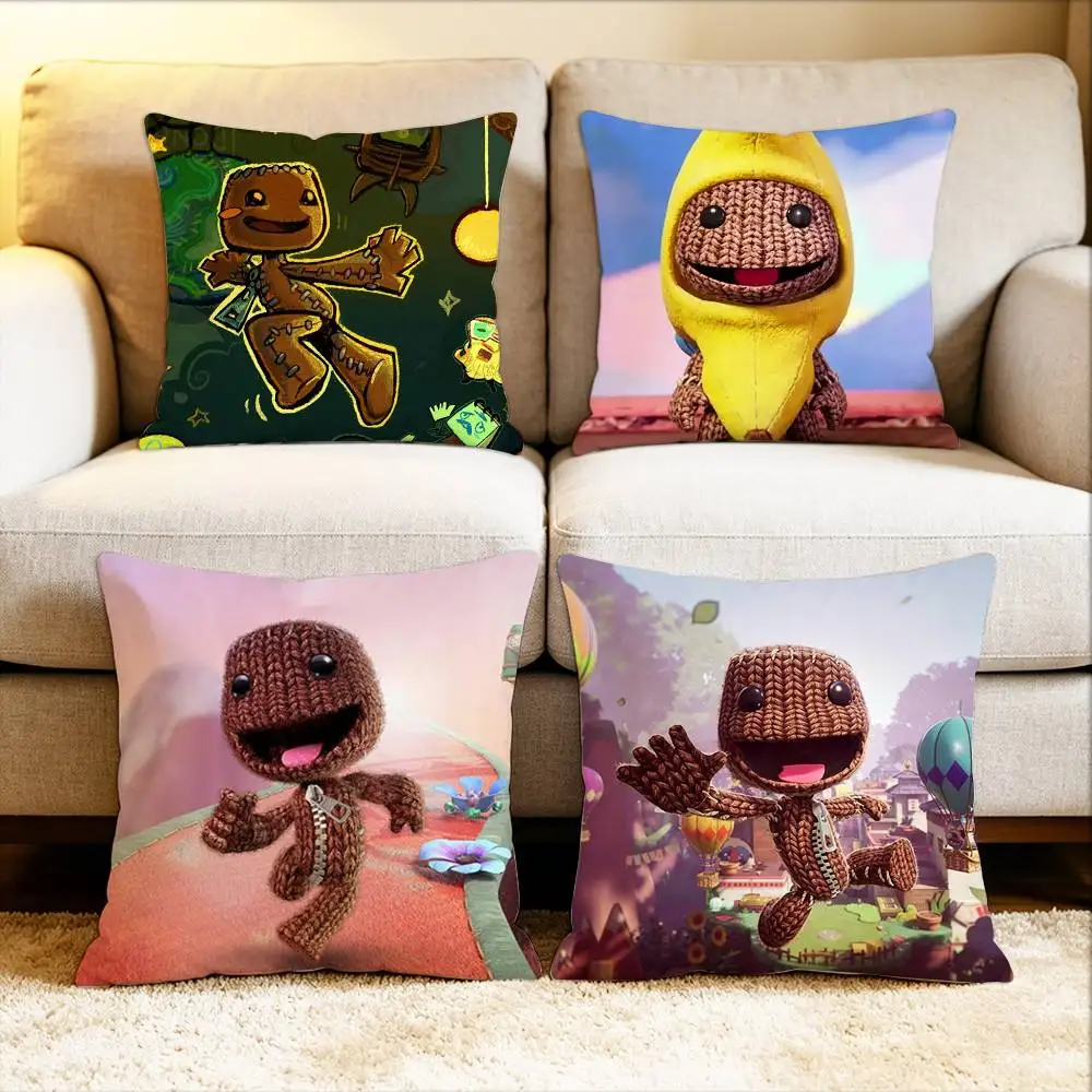 

Cartoon GAME Funny Sackboy Various Sizes Square Pillow Case For Car Home Bedchamber Decor