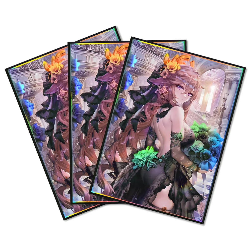 

60PCS 67x92mm Holographic Flash Card The Eighth divine Son Protectors Yae Miko Cartoon Card Holder Suitable for MTG/PKM Cards