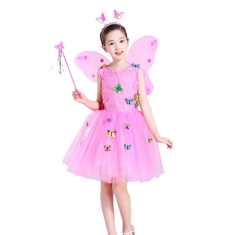 

Children's Princess Dress Performance Clothing Girls Dance Costume Fluffy Saree Kindergarten Butterfly Wings Costume Girls