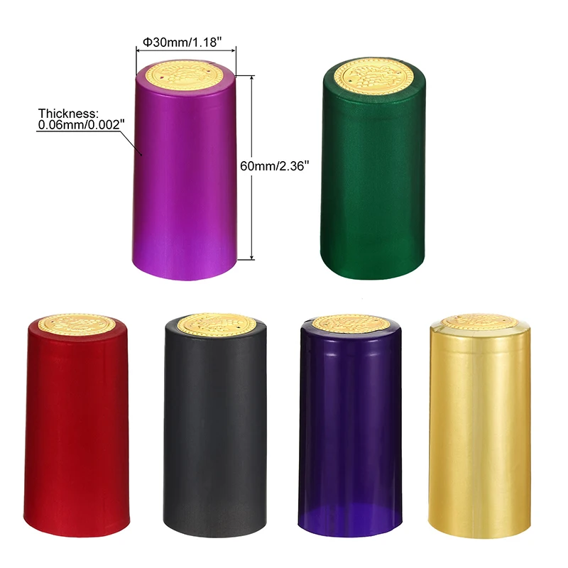 60 pz vino termorestringente termorestringente 30mm/1.18 "tappi in PVC pellicole tappo sigillante bottiglia di vino pellicola vino tappo termorestringente 6 colori
