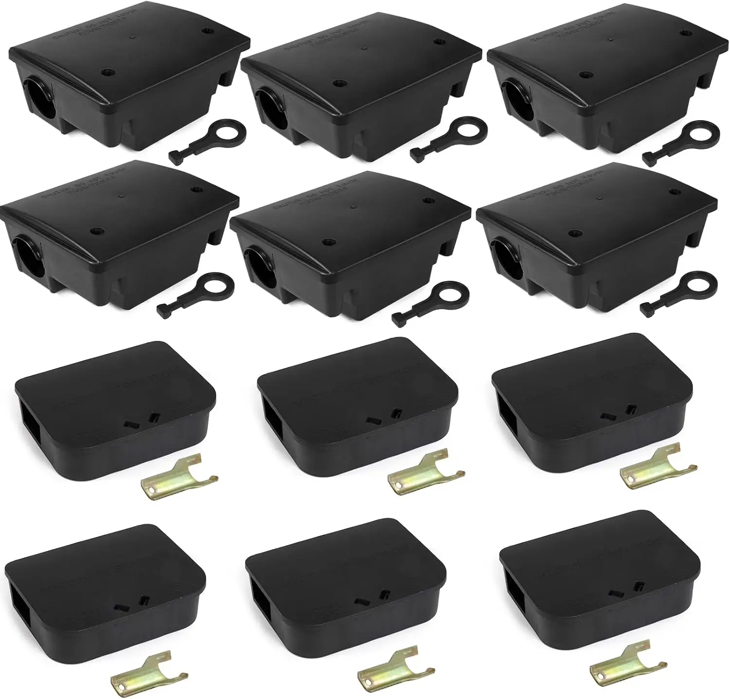 12 Pack Key–Required Rat Bait Stations & Mouse Bait Stations – 6 Large & 6 Compact, Lockable Weather–Resistant Plastic for Indoor & Outdoor – Pets Safe