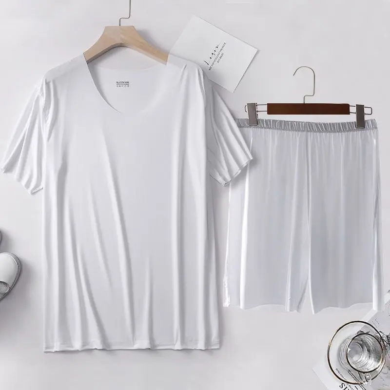 

Newest Men's Pajamas Set Big Summer Sleepwear 2 Pcs Set Men's Short Sleeve Nightwear Short Top Shorts Leisure Outwear J08