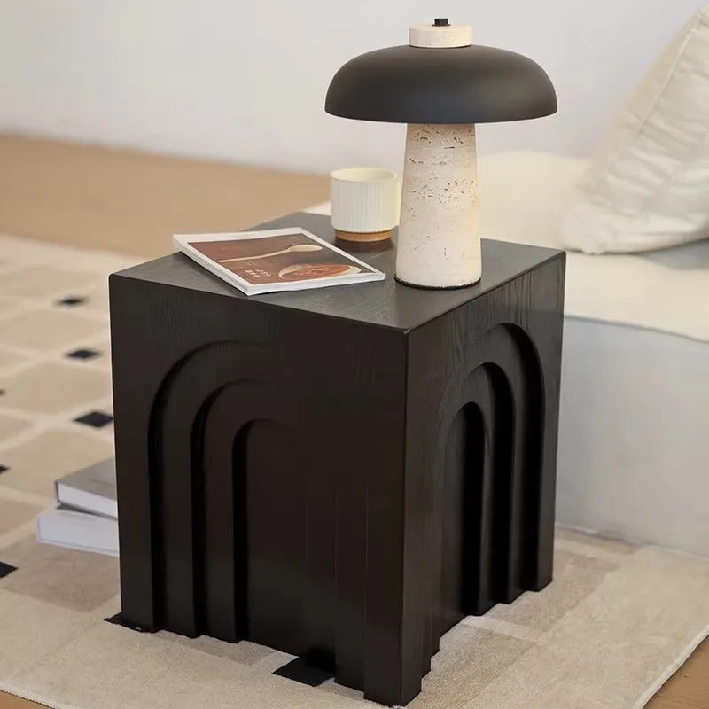 Modern Black Solid Wood Coffee Tables Vintage Sofa Side Table for Living Room Furniture Bedroom